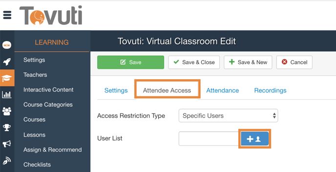Add Attendee Access Specific Learners