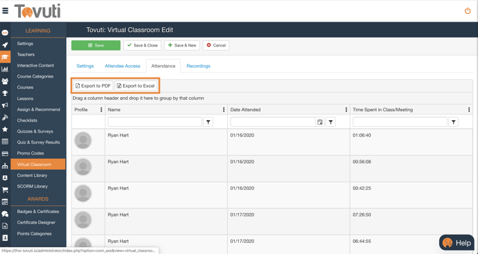 Export Attendee List